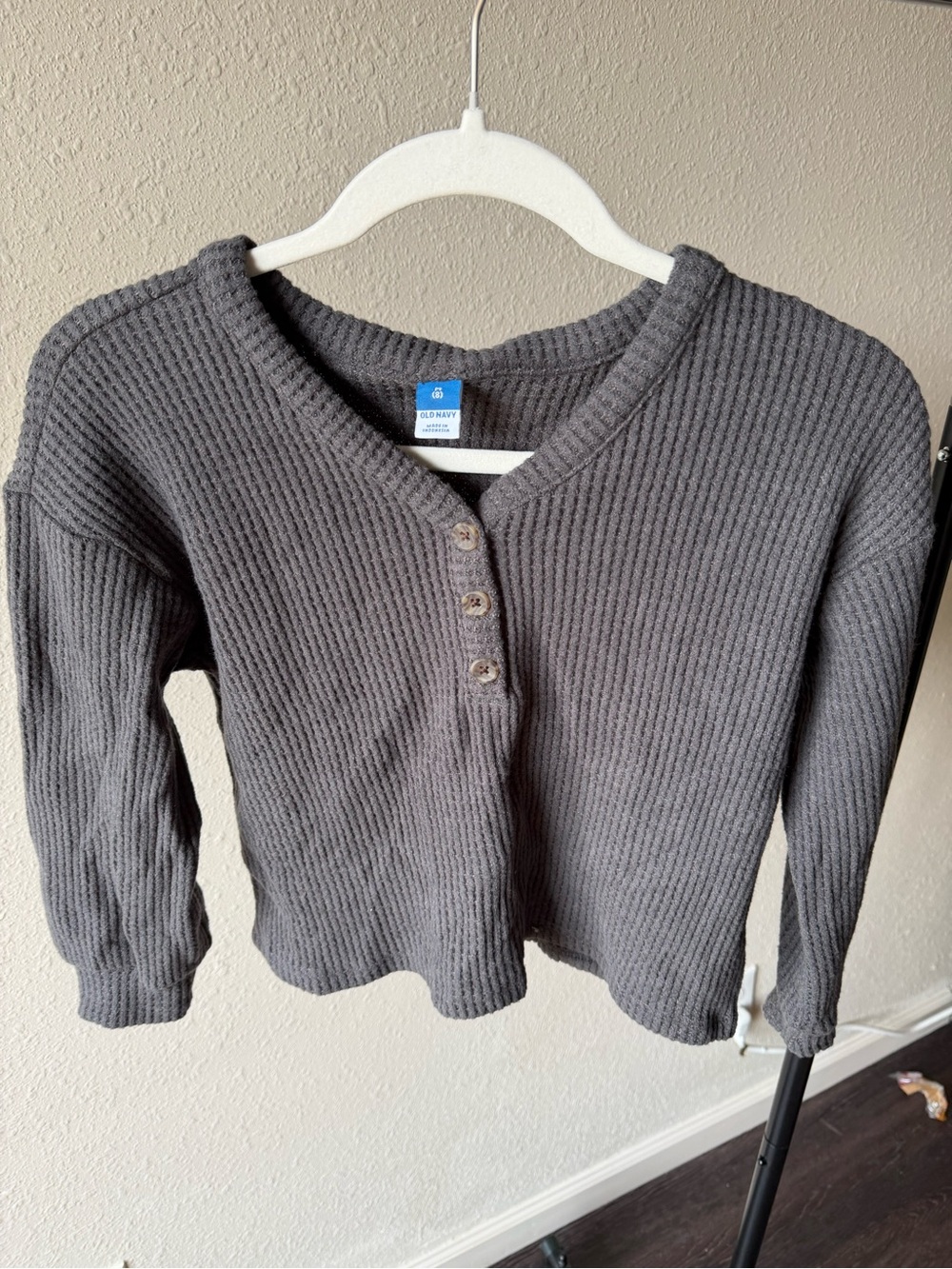 Old Navy Women's Dark Gray Waffle-Knit Henley Sweater
